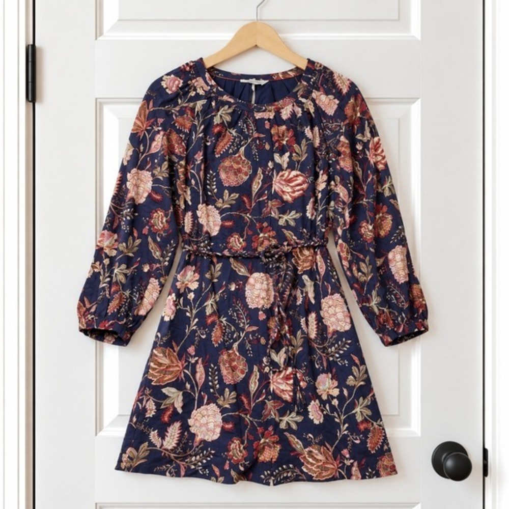 Tommy Bahama Exquisite Blooms Mini Dress Navy Blue Floral Linen Fall Small